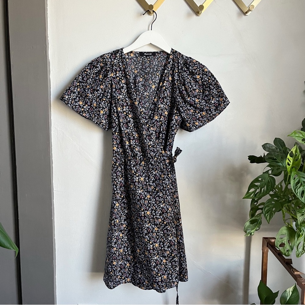 Madewell Black Floral Mini Dress with Yellow & Cream Accents
